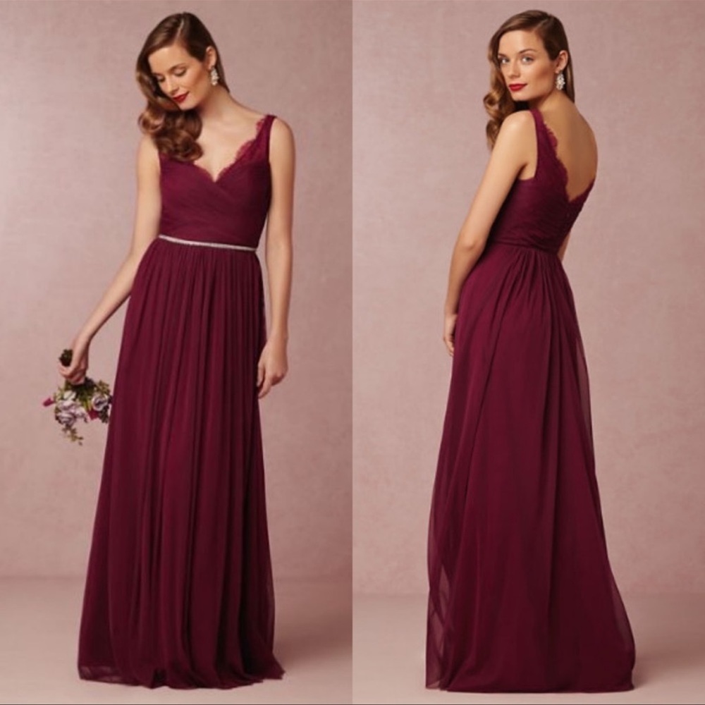 NWOT BHLDN Hithero Fleur Burgundy Tulle Maxi Wedding Bridesmaids Dress